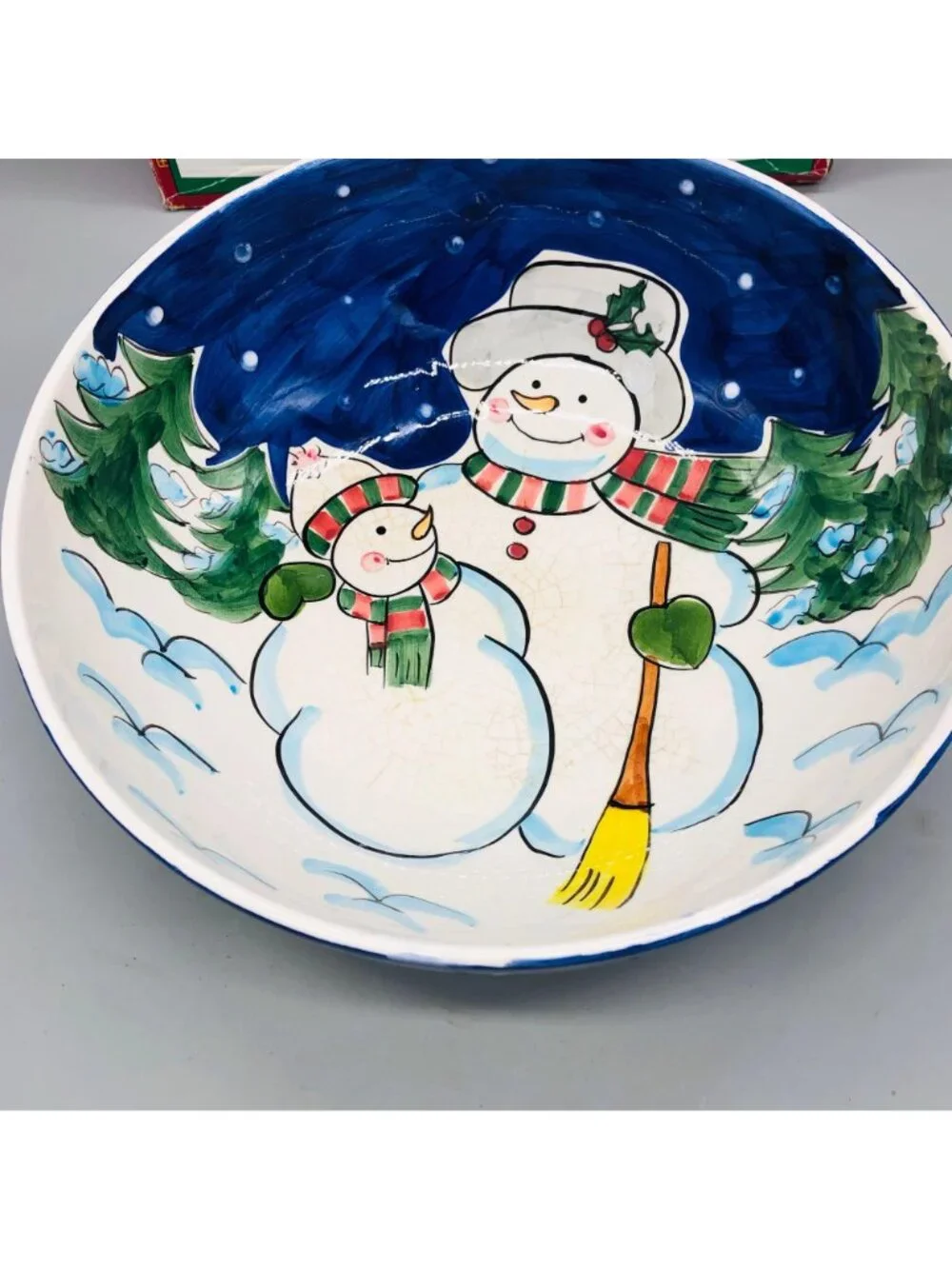 Holiday Ceramic Serving Bowl Snowmen World Bazar Christmas 12